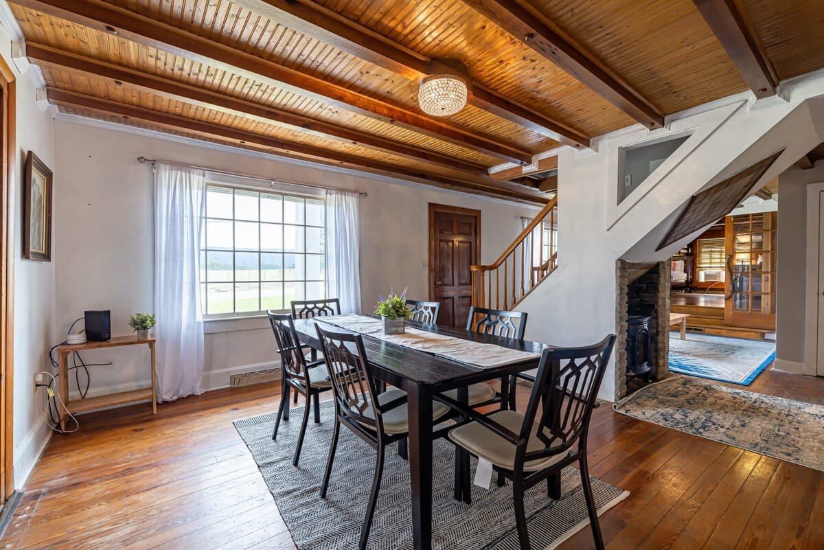 Wooden Dining Table with Steel Chairs