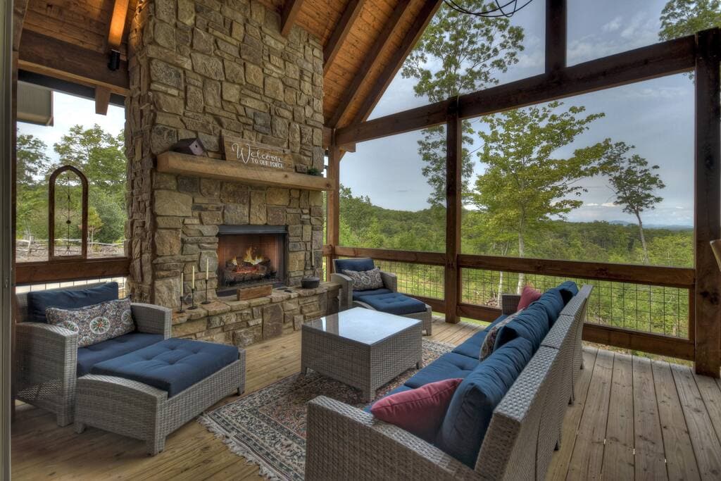Cozy Main level deck with gas fireplace. 