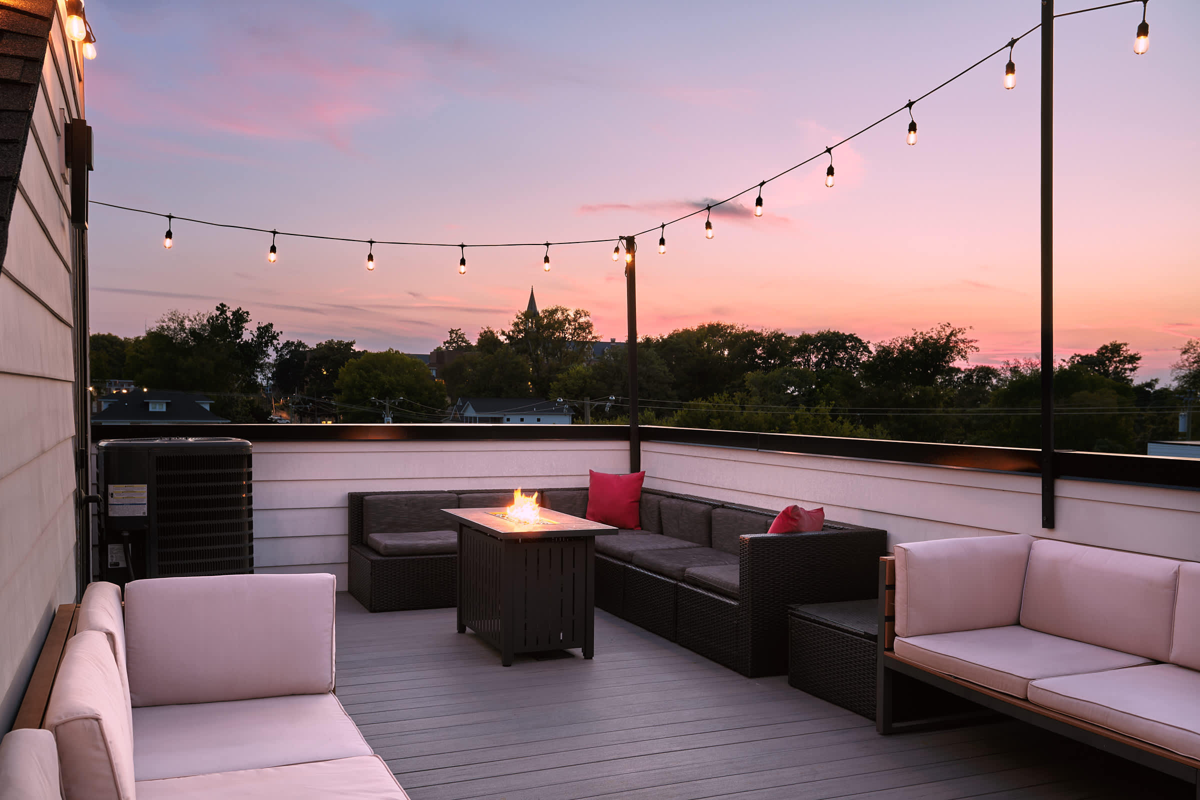 Host your ultimate rooftop BBQ night on our spacious deck, complete with a cozy fire pit and a grill.