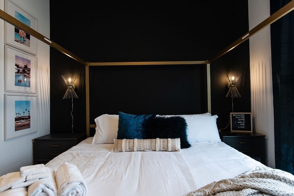 Wake up in style in this chic bedroom with full bathroom.