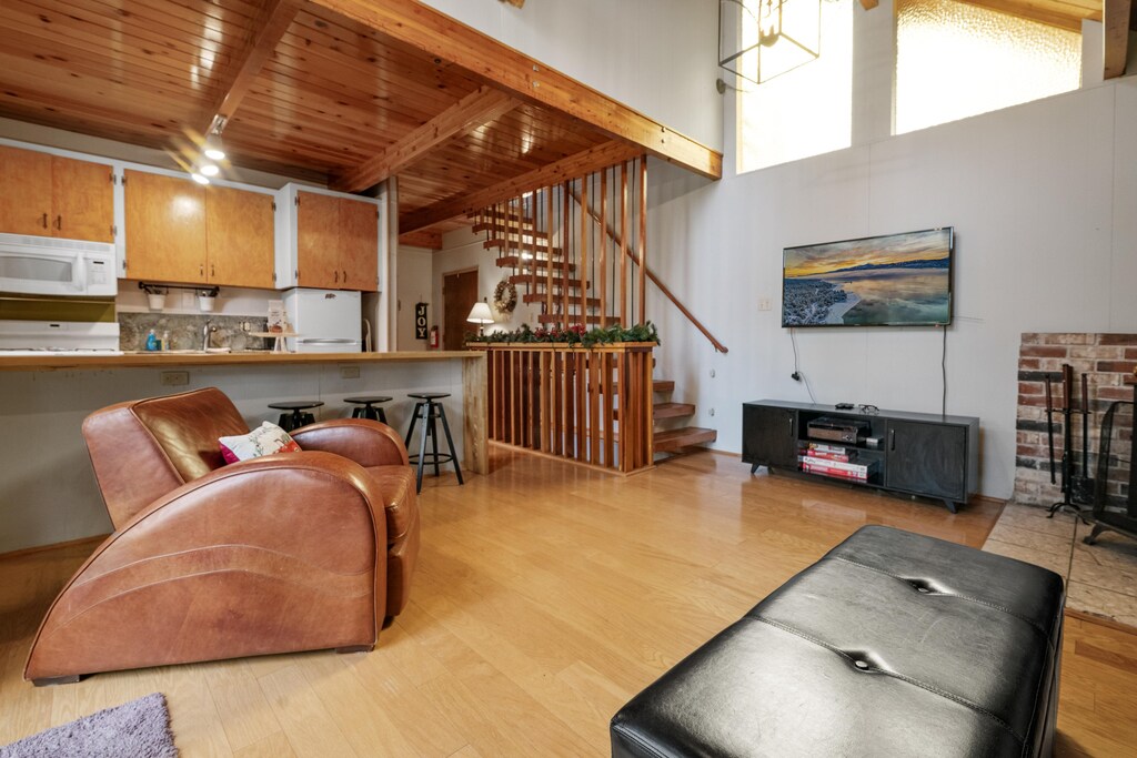 Living room area on main floor near kitchen.