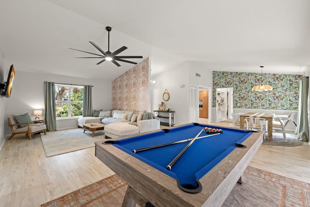 Pool table right next to the living room