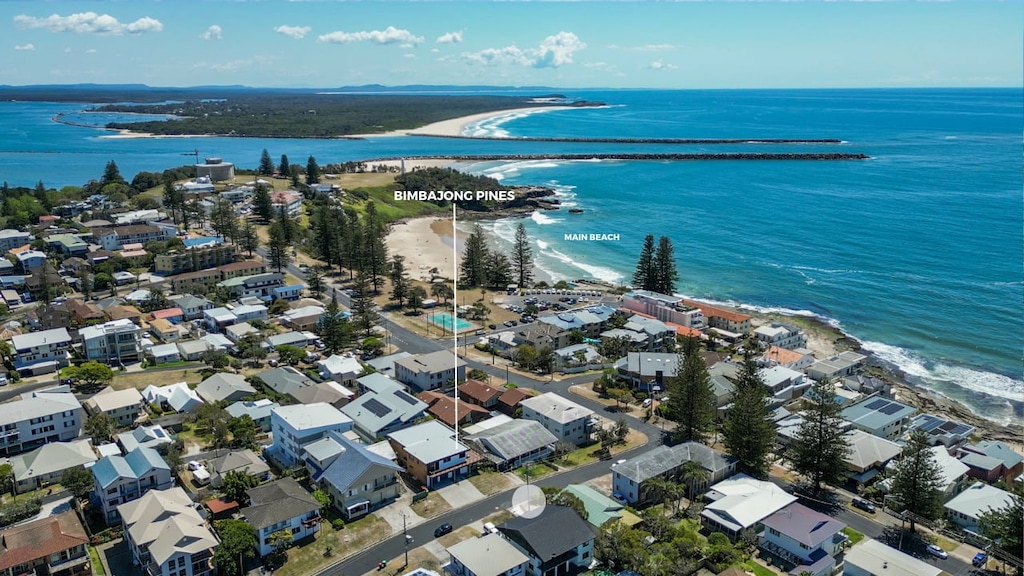 Bimbajong Pines - Coast accommodation in Yamba town with Ocean views - Aerial location shot