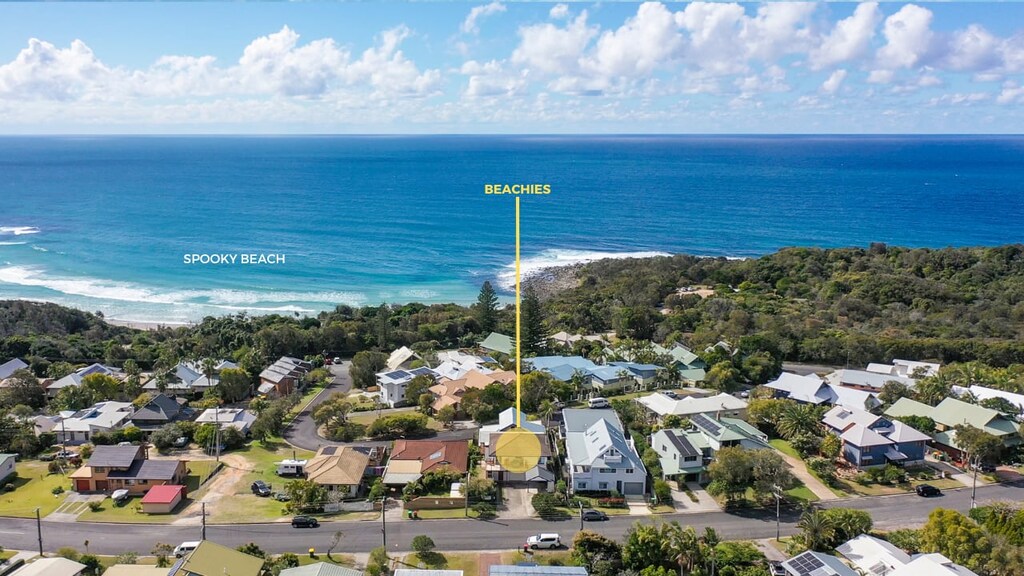 Beachies - Angourie accommodation with ocean views - Aerial location shot