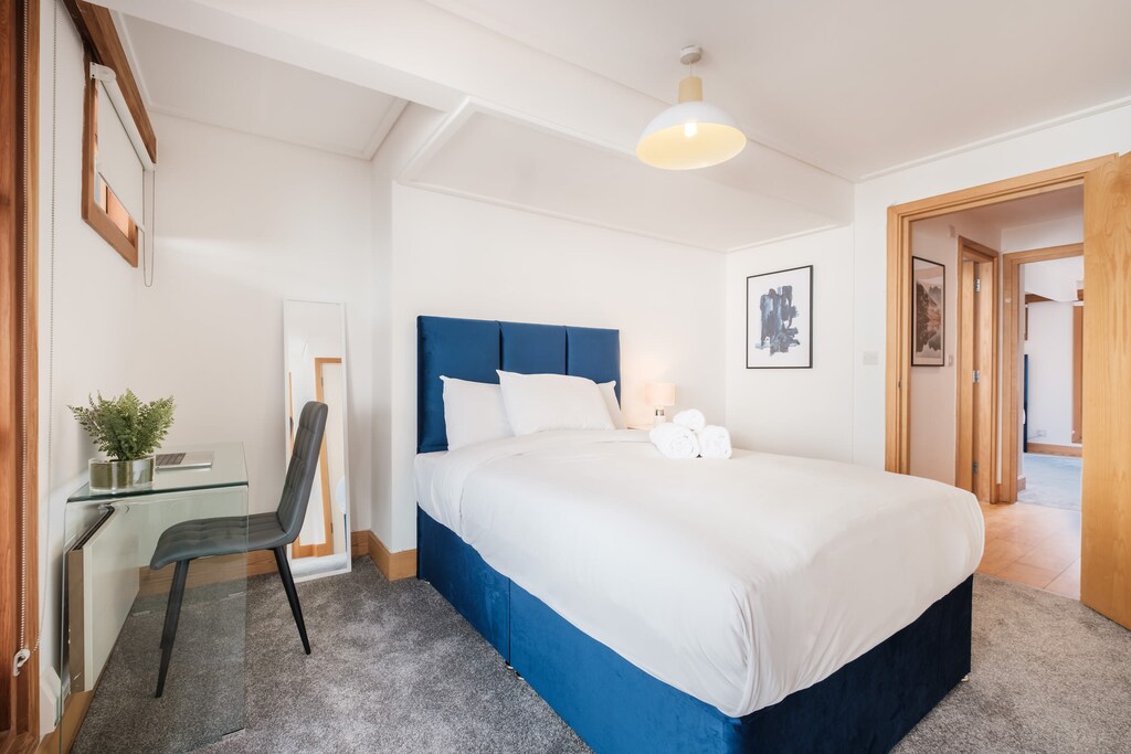 There is a desk for working from home