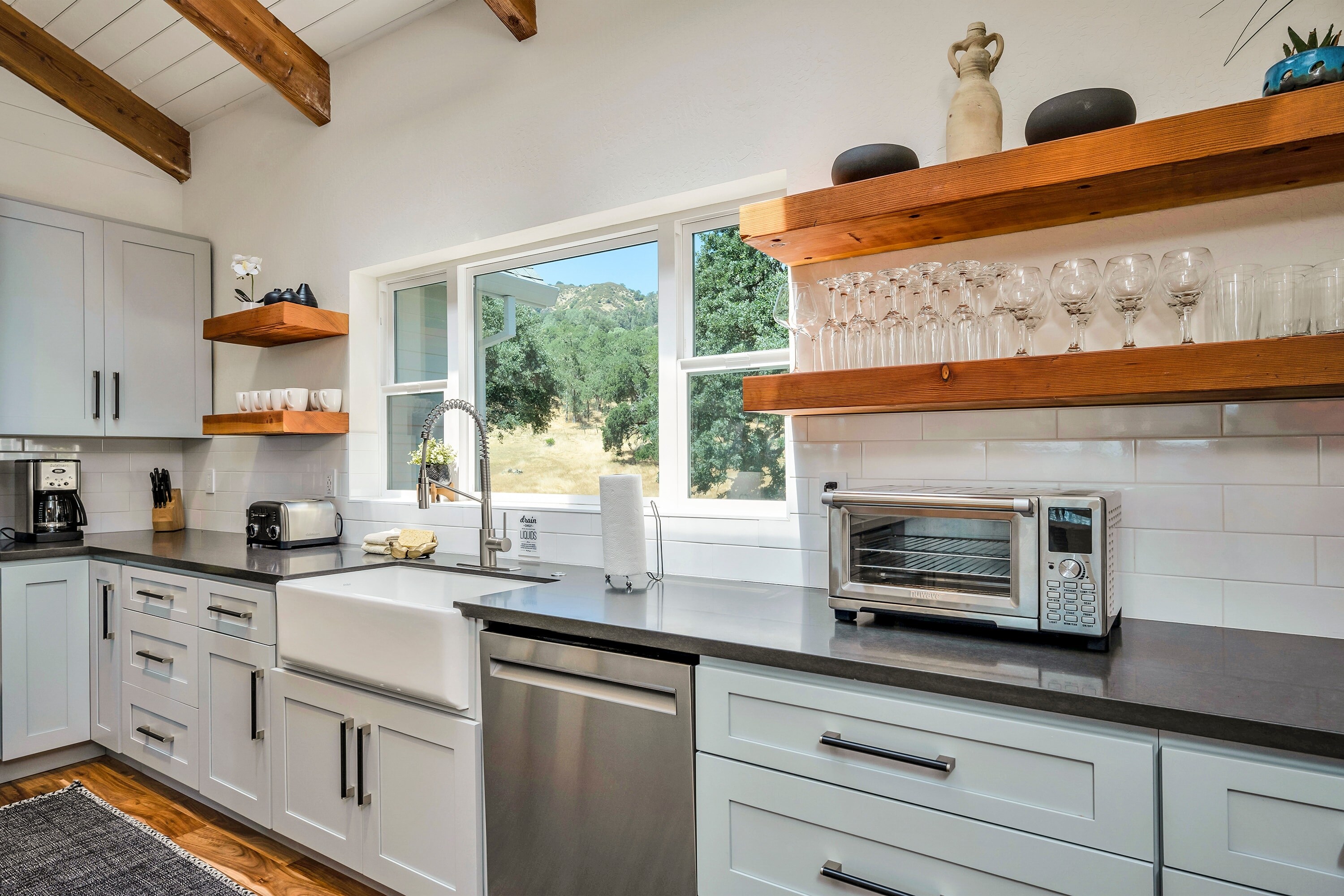 Stunning blue cabinetry in the kitchen.