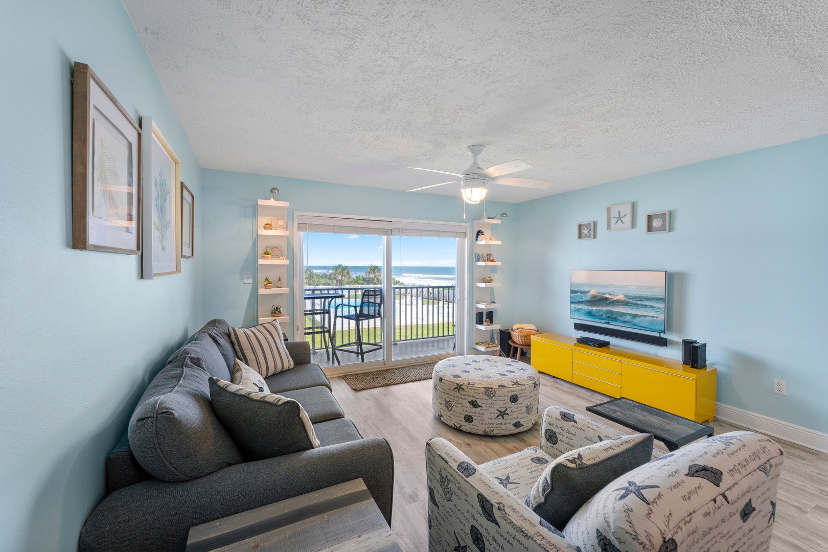 Spacious living room with ocean view!