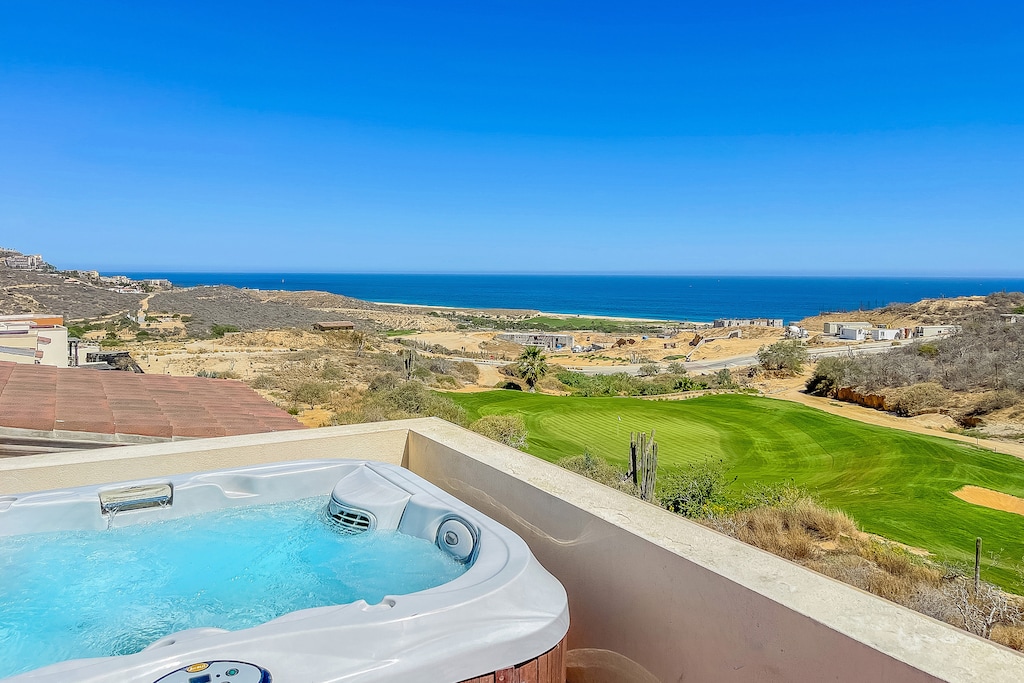 Rooftop terrace with hot tub and fire pit