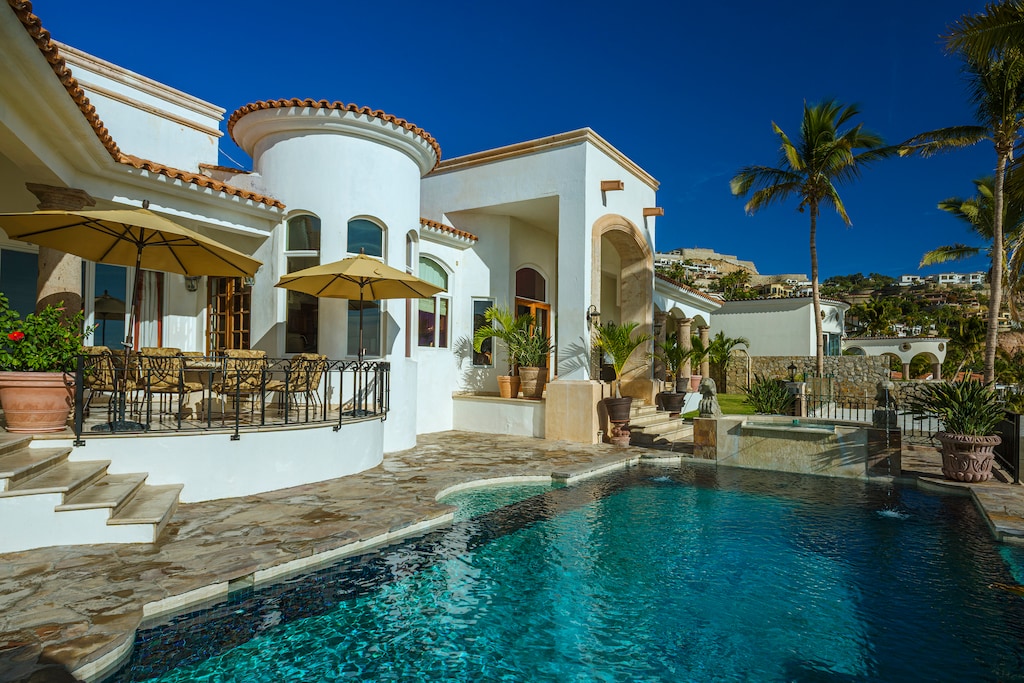 Poolside view of villa