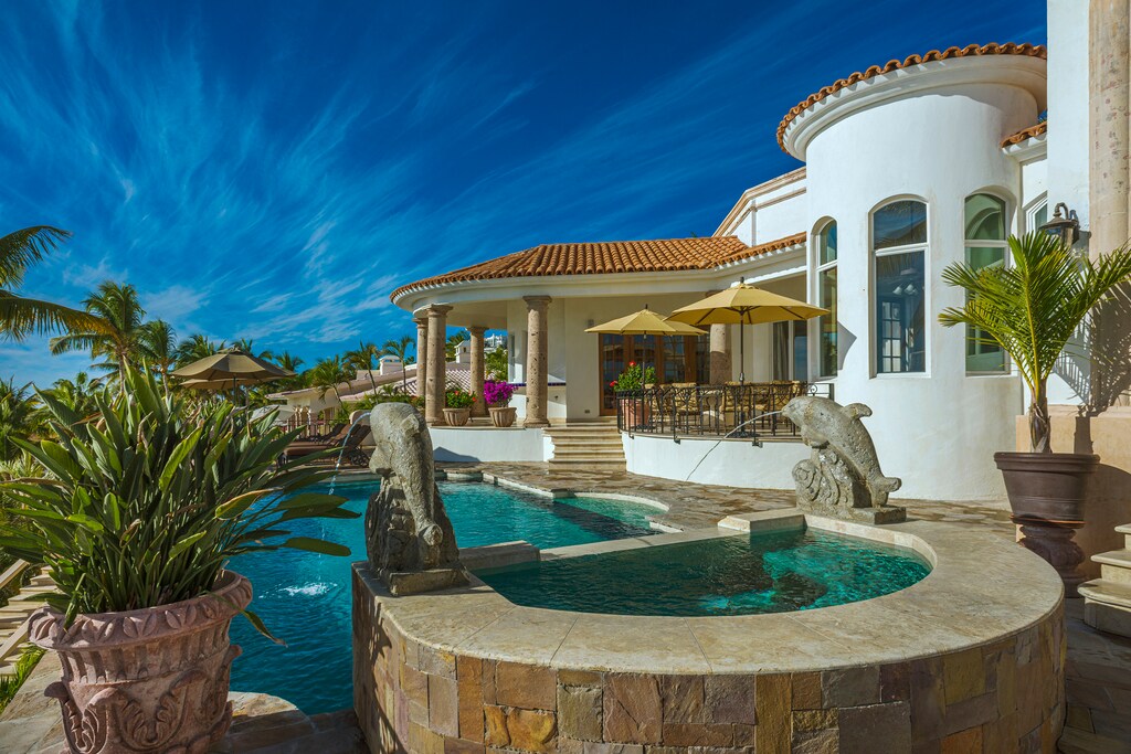 Poolside patio view of villa