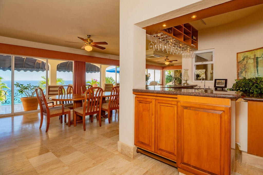 Full kitchen and dining area