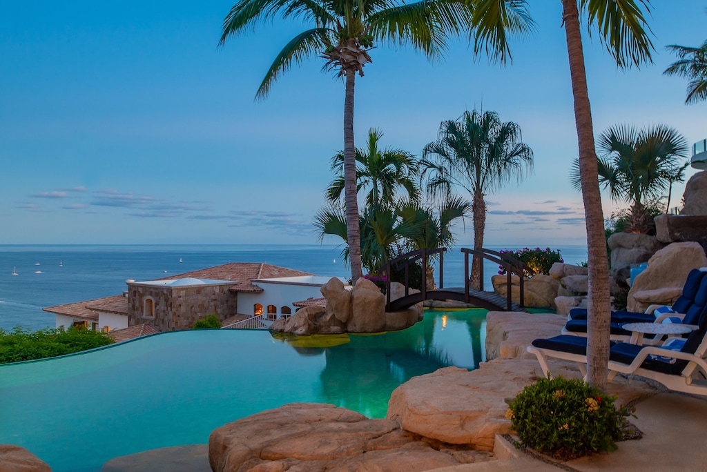 Patio with ocean view during the evening