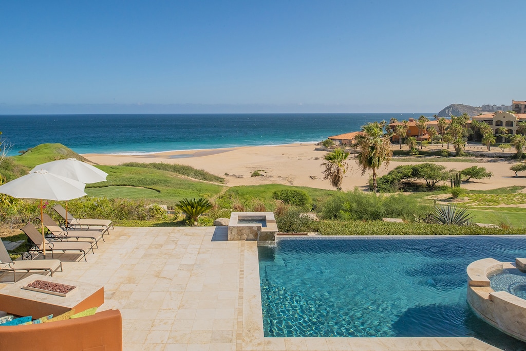 Lounge poolside with beach view
