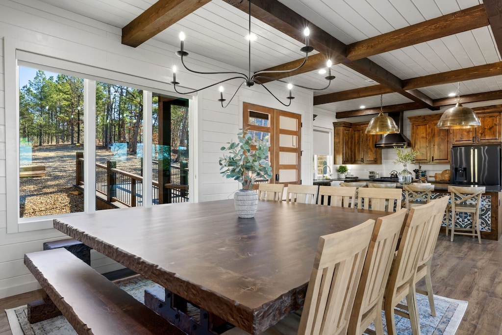 Dining table with both chairs and bench seating