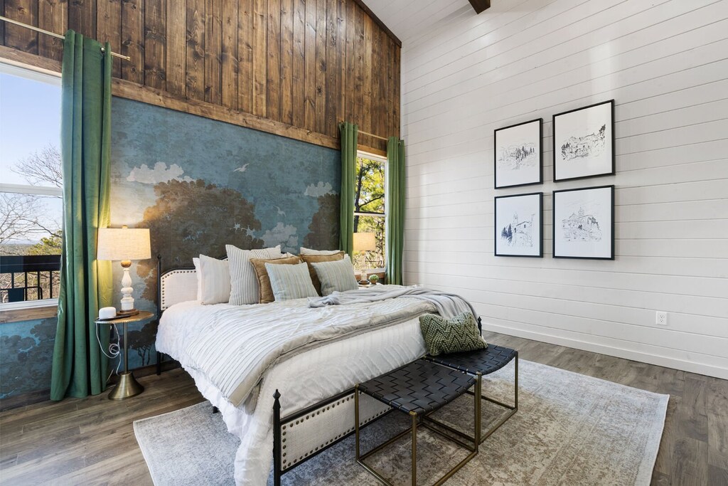 King bed downstairs next to bunk room