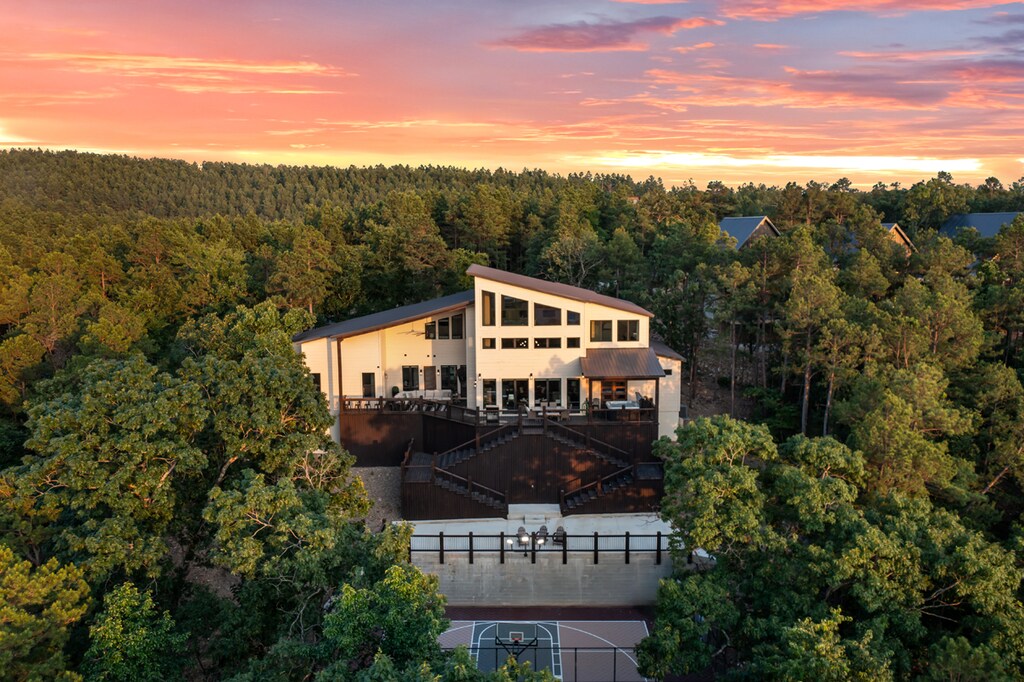 Aerial back view of cabin