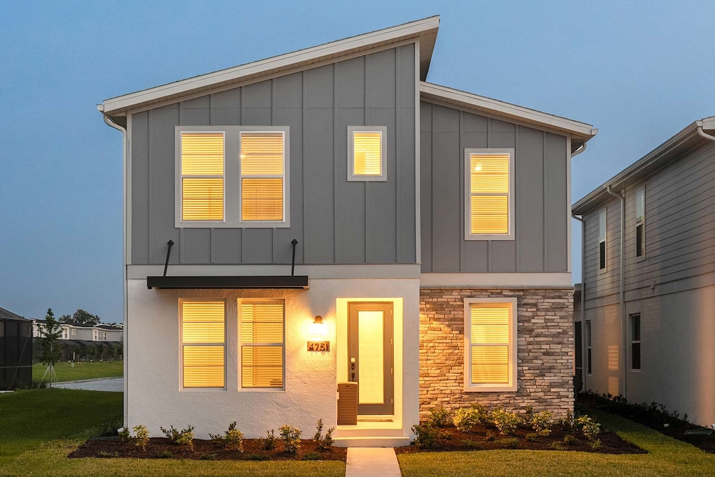 Front View at Twilight