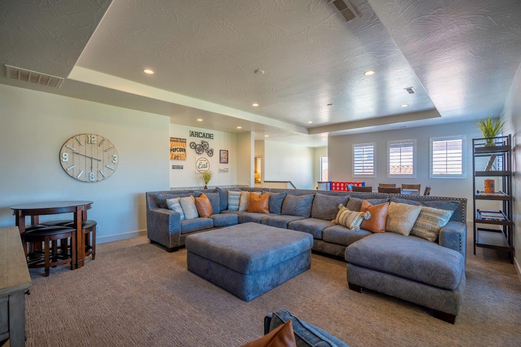 Large sectional in the upstairs family room provides plenty of seating