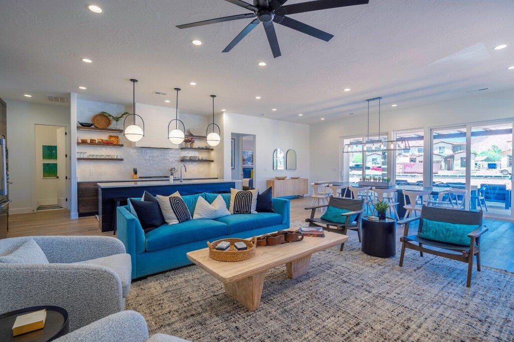 Living room is open to the kitchen and dining area