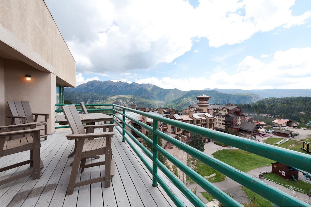 Amazing mountain views and the main ski base area from the private deck