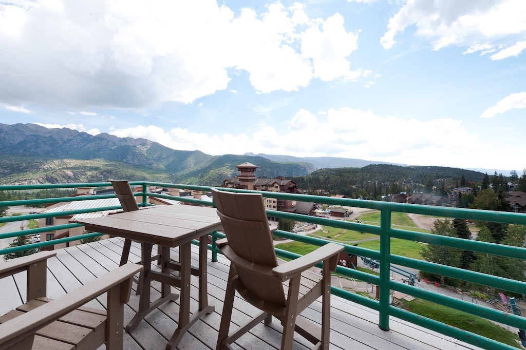 Amazing mountain views and the main ski base area from the private deck