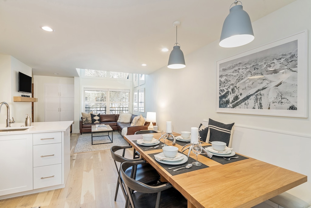 The open plan living, dining and kitchen.