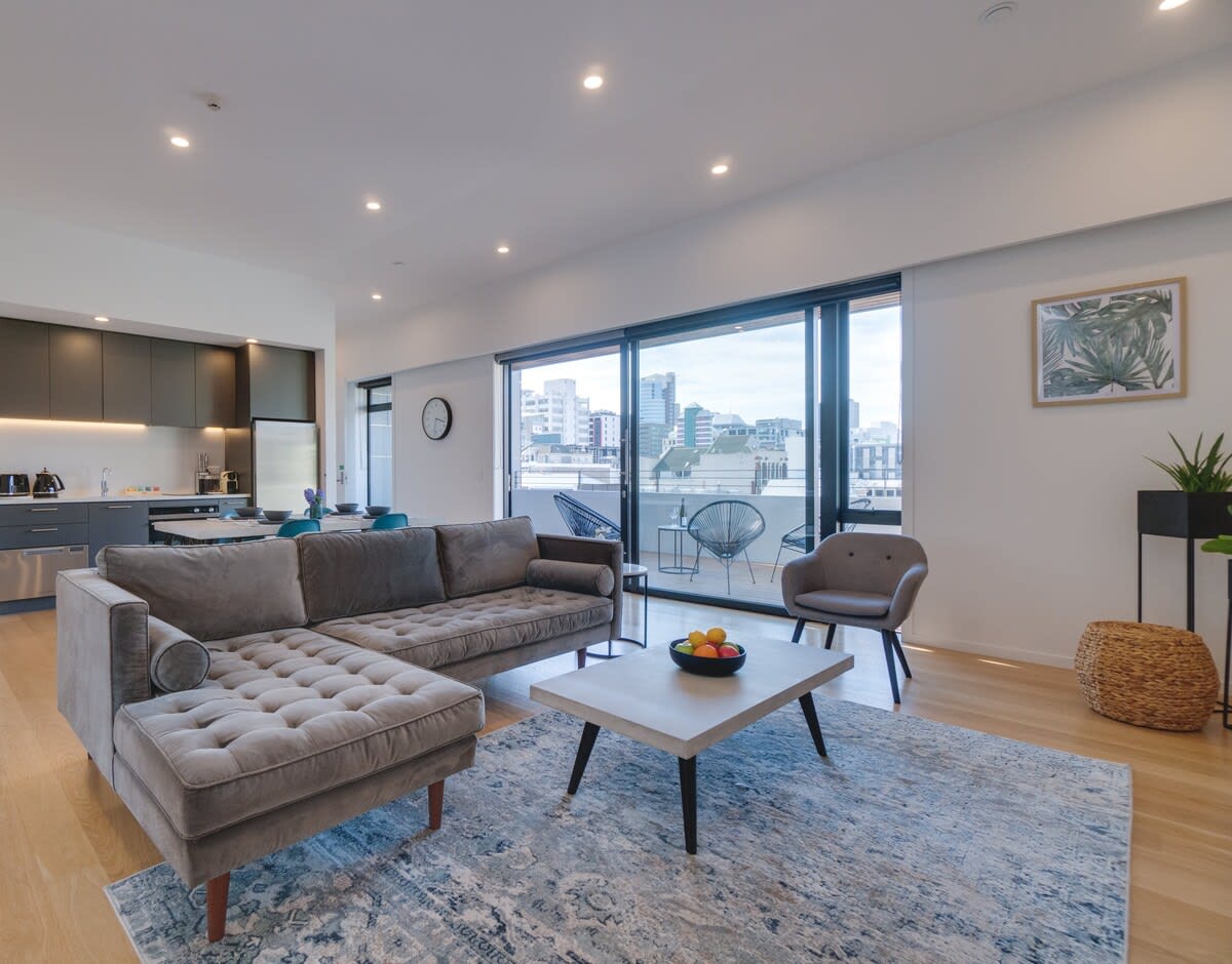 Spacious open-plan living, featuring large glass doors opening onto your own private terrace