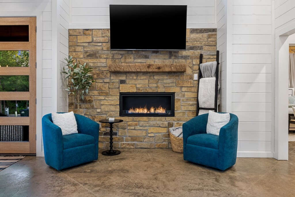 Gas fireplace in living area