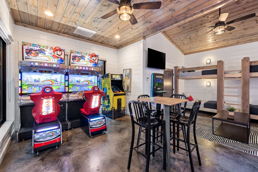 Game room across the outdoor patio