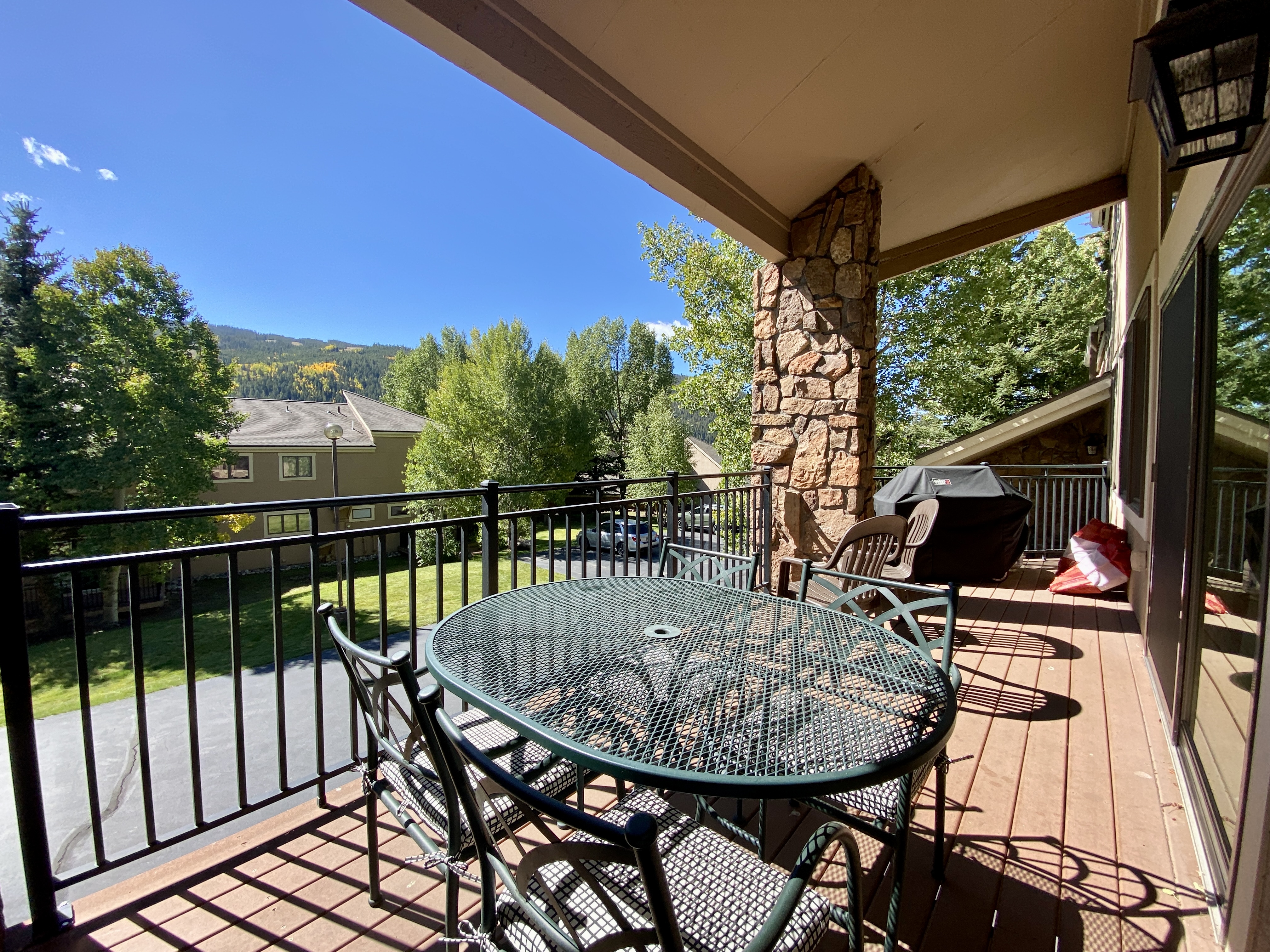 Spacious private balcony with Keystone views