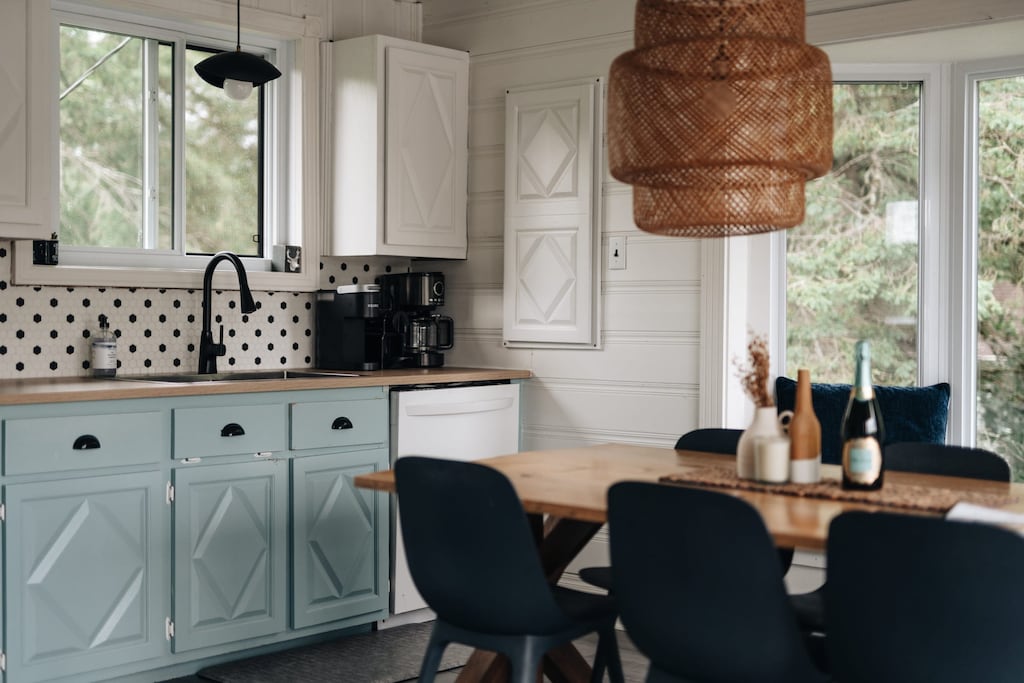 Morning coffee with forest views. Your kitchen, ready for your convenience.