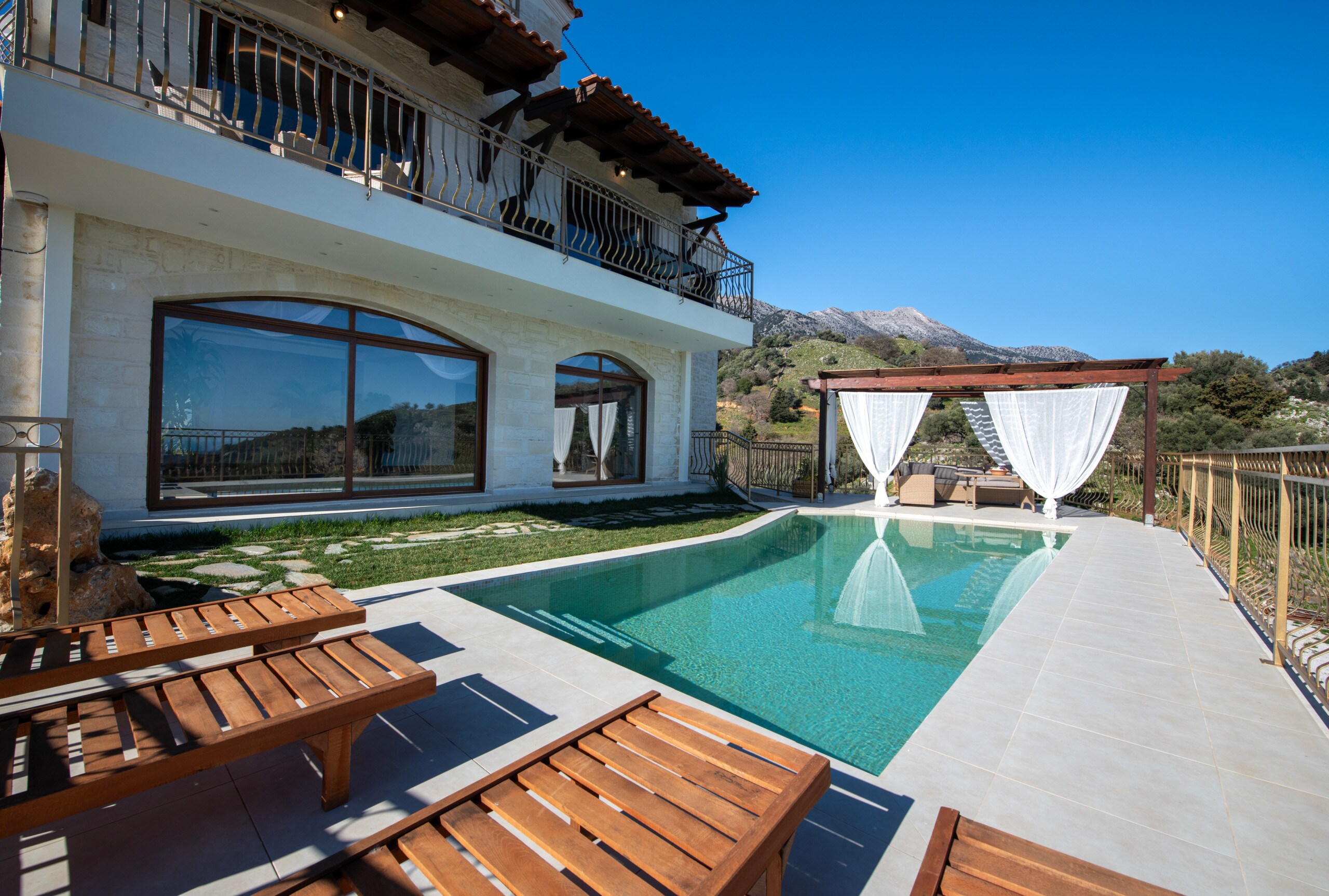 The pool terrace is equipped with high quality sun beds and umbrellas. 
