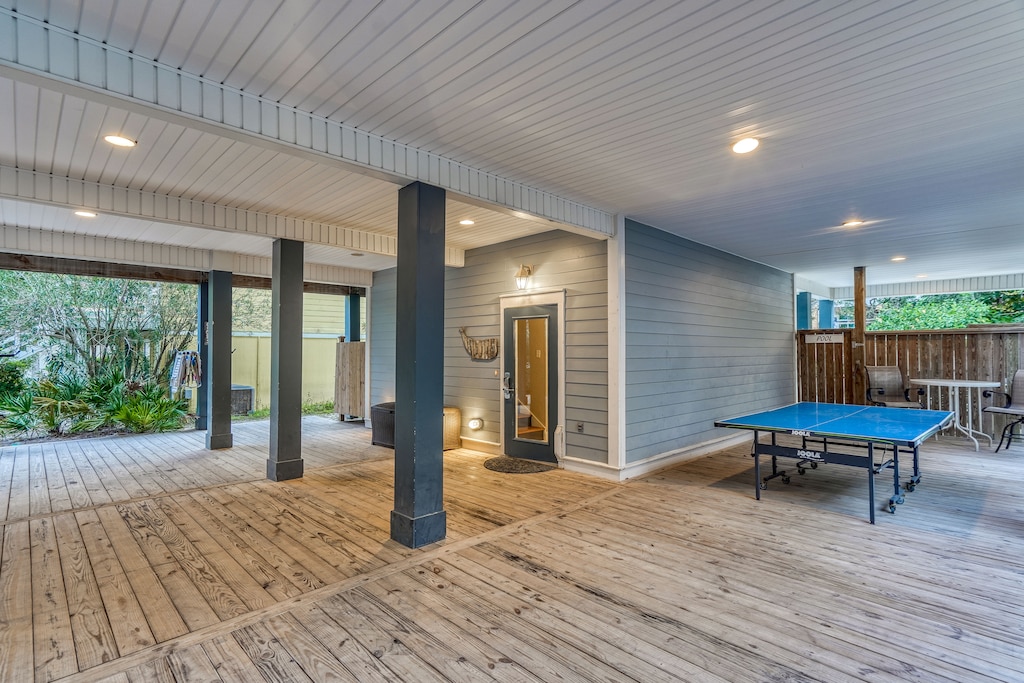 Covered front porch with ping pong table