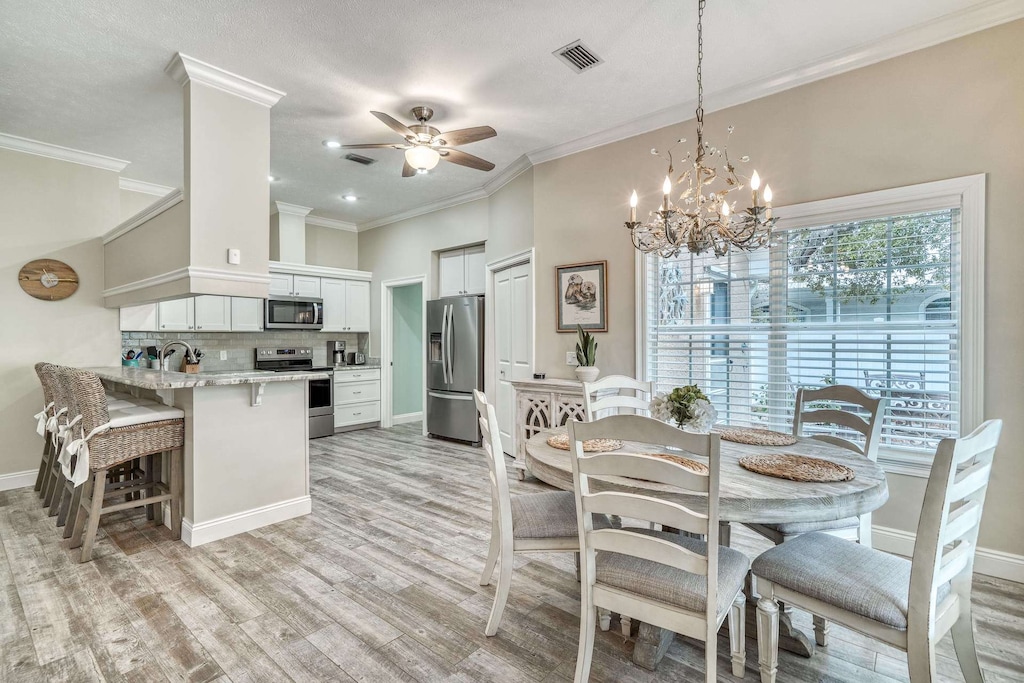 Dining area flows into kitchen