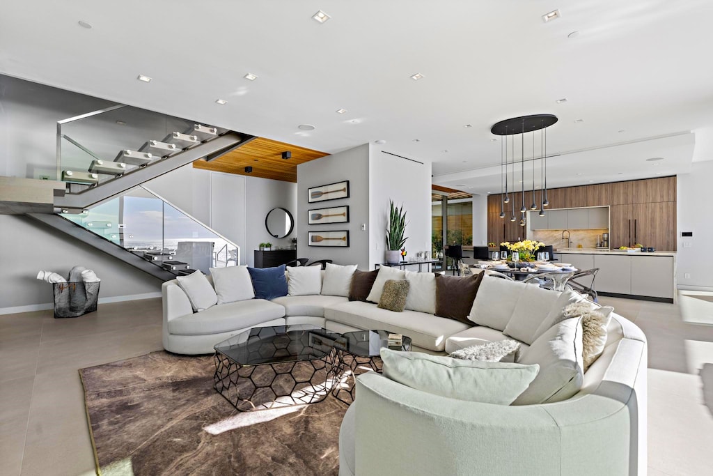 Living area with custom-built sectional