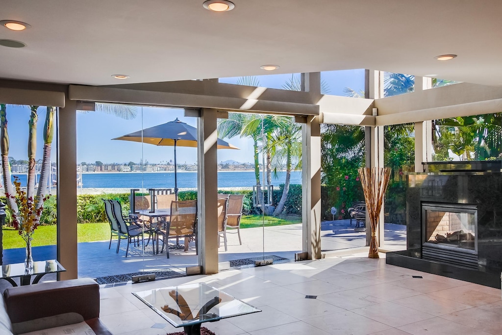 Living area with views of the bay