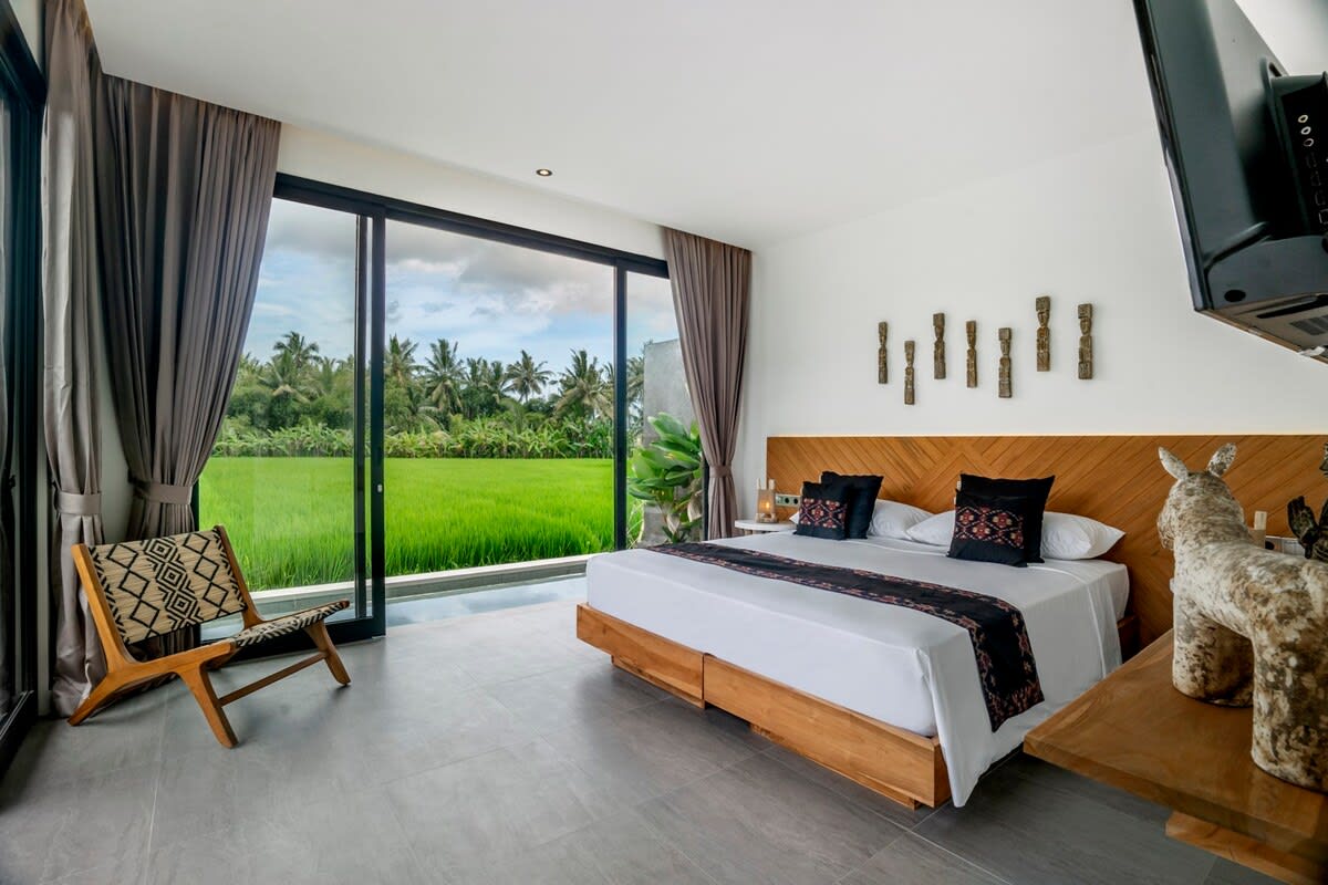 DBL bed arrangements with rice fields view