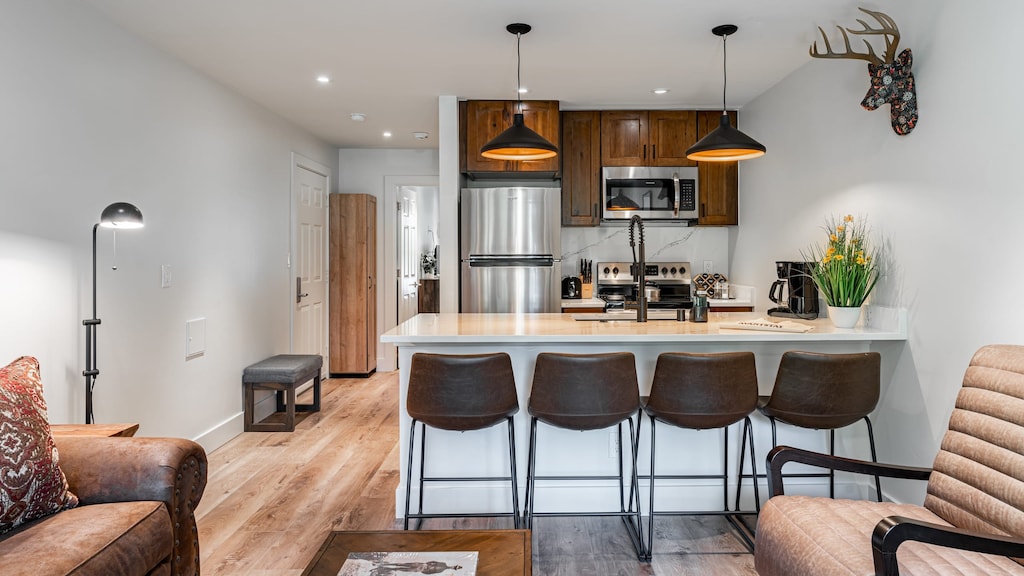 Fully-equipped kitchen for at-home meals and snacks.