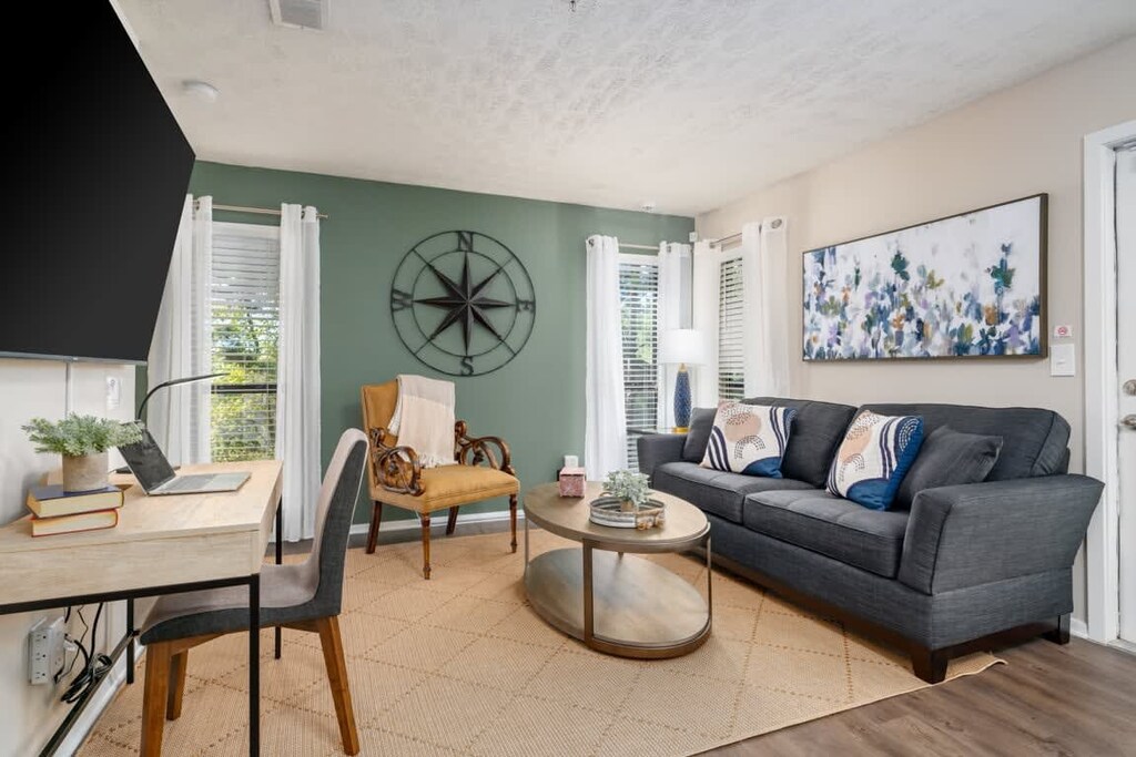 Spacious living area with work space