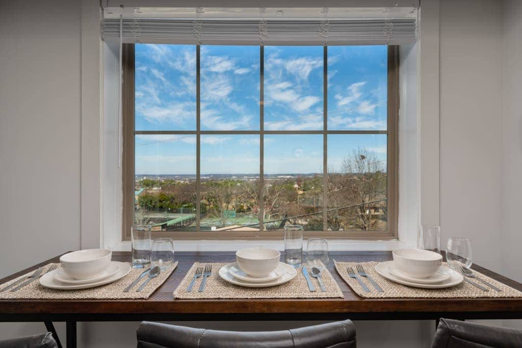 Elegant dining space with a view