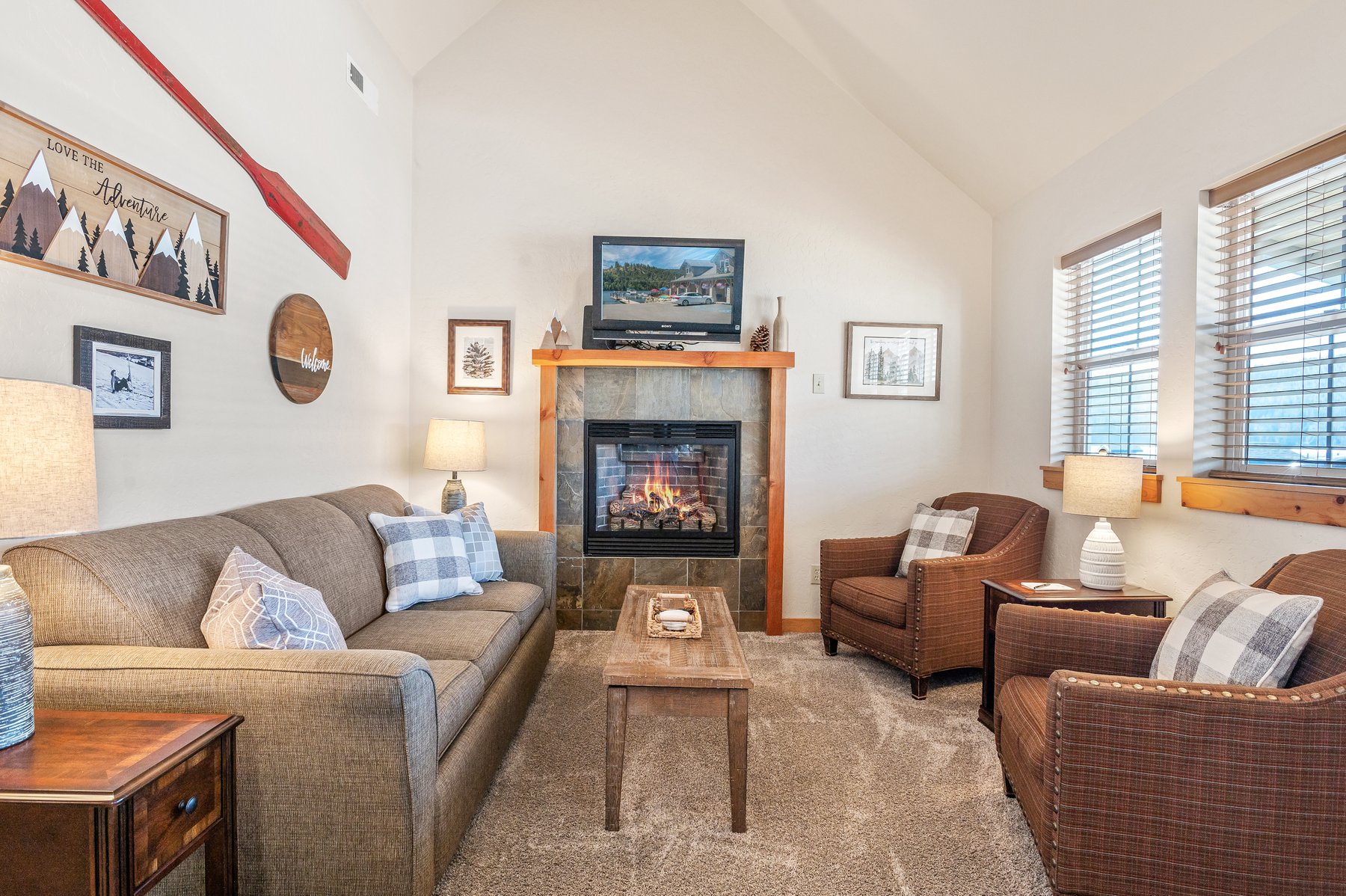 Cozy living area with sofa sleeper.