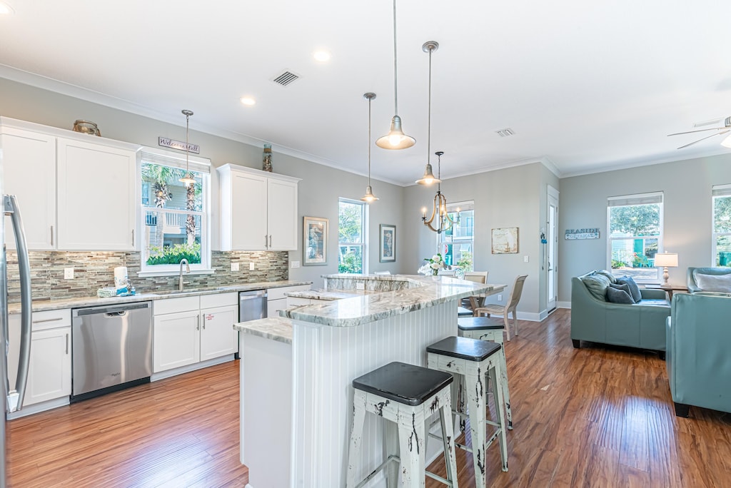 Kitchen Bar and Living Area
