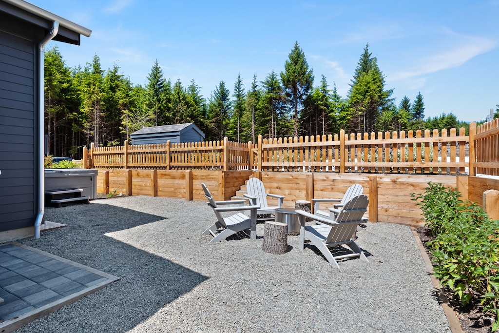 Fire pit and fully-fenced back yard