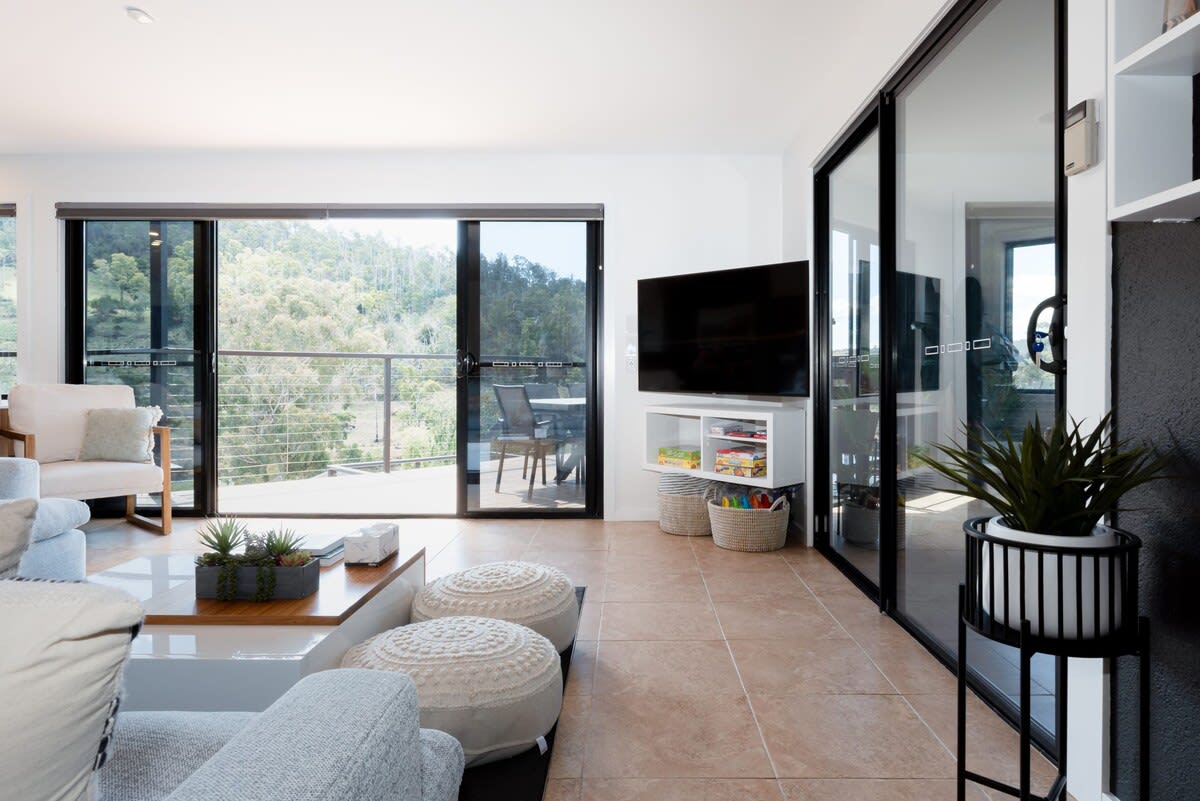 Living area with river views