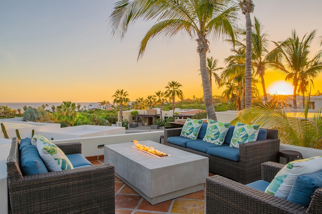 Rooftop of villa with a fire pit and incredible ocean views
