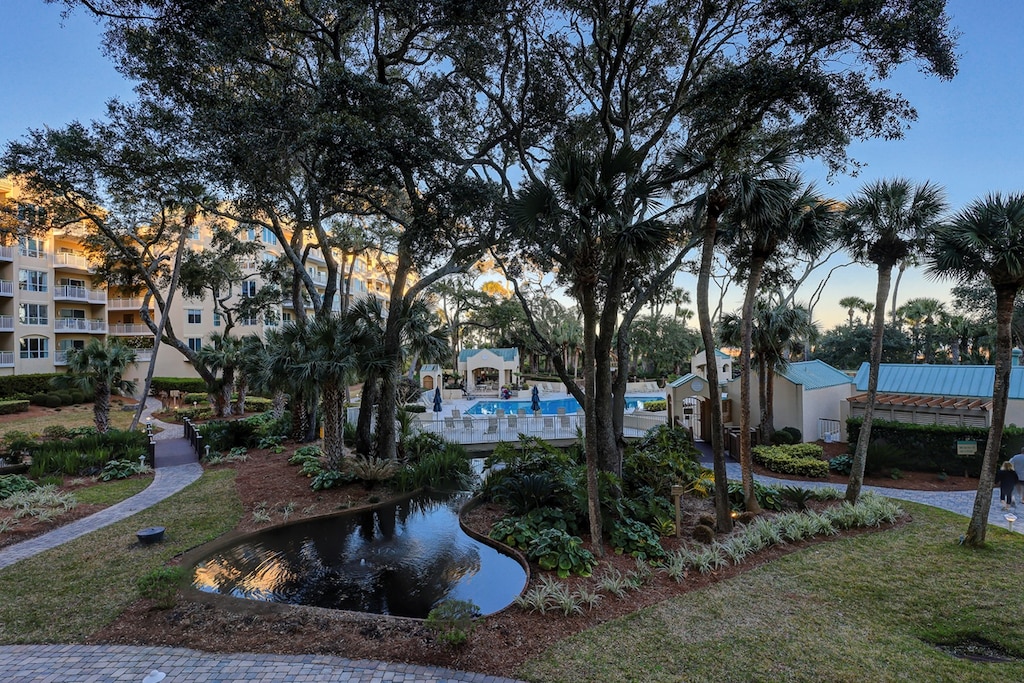 Views from Balcony overlooking Pool and Grounds