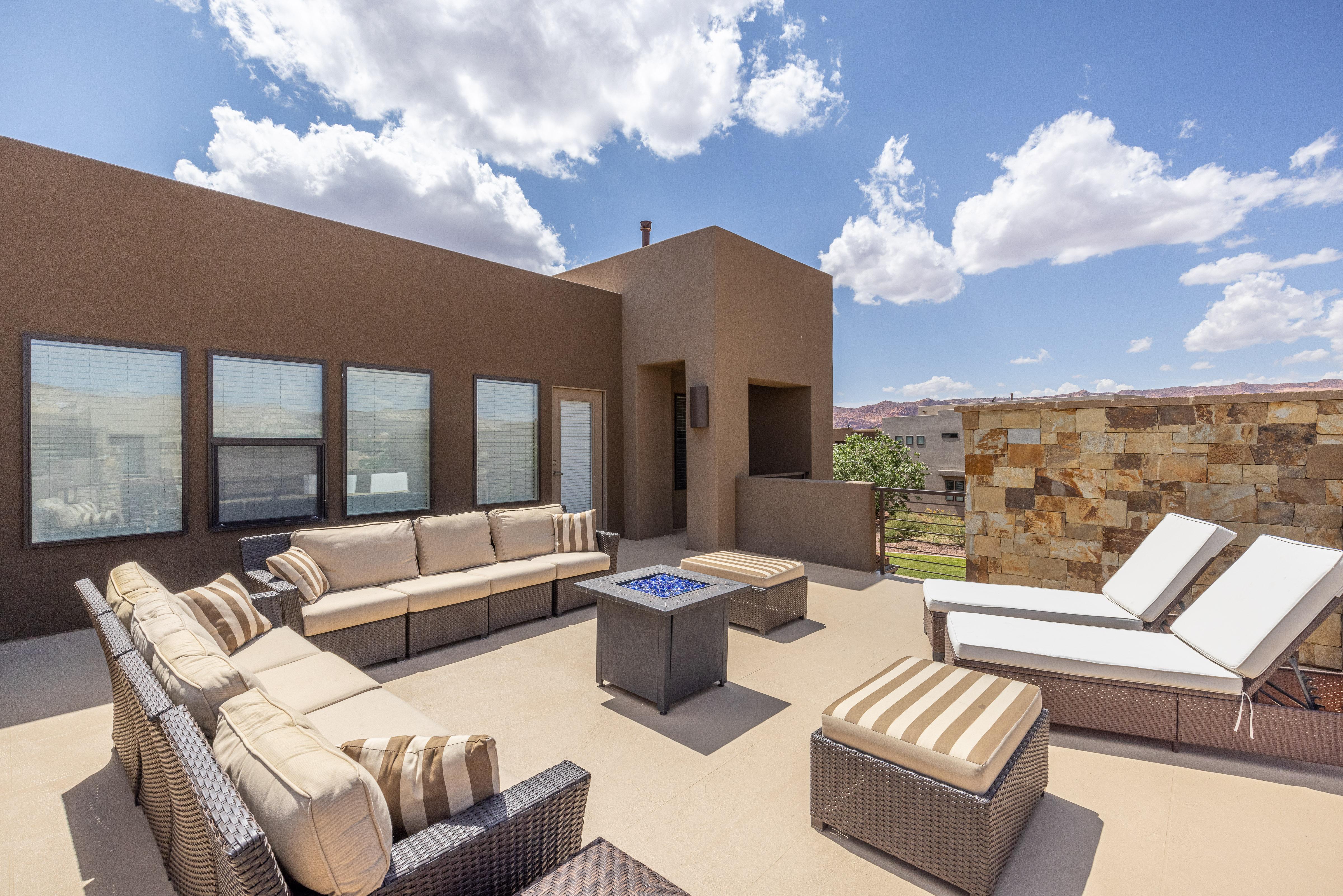 The Front Patio is a spacious area to entertain guests while enjoying the beautiful surrounding landscapes of Snow Canyon State Park