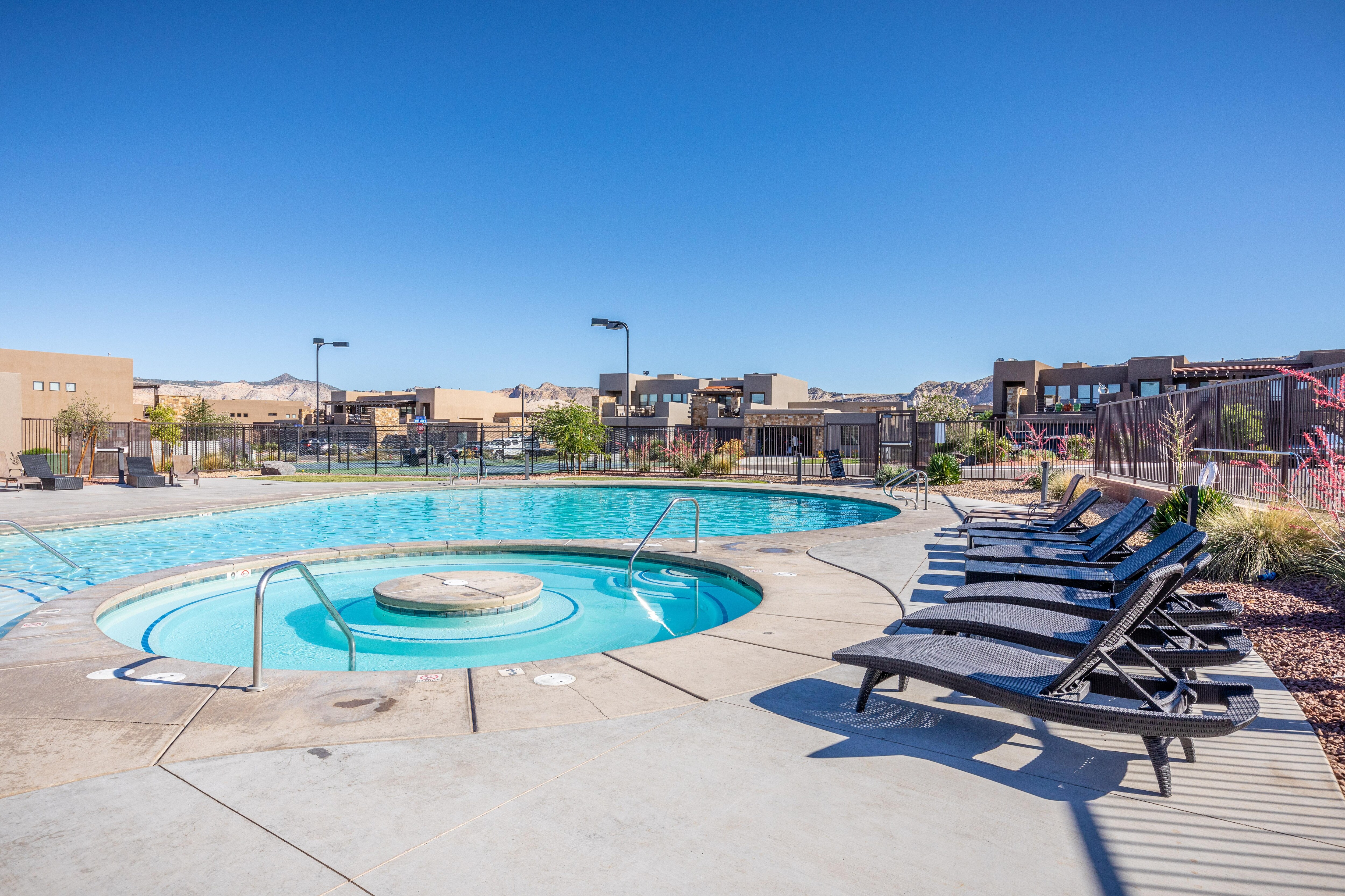 Relax in the oversized community hot tub that is open and heated year-round.