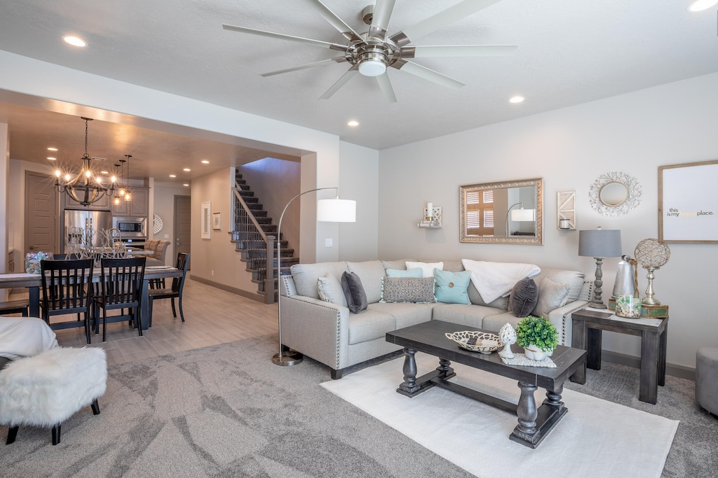 The Living Room is located adjacent to the dining room and is the perfect place to relax and watch your favorite movie or TV program.