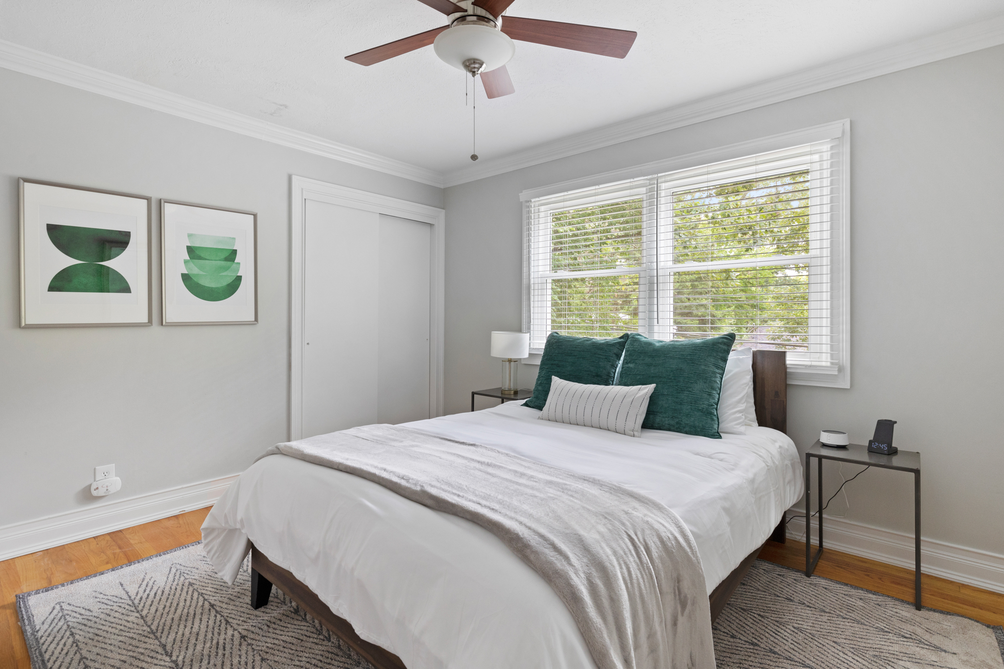 Bedroom 2 is upstairs and has a queen-size bed.